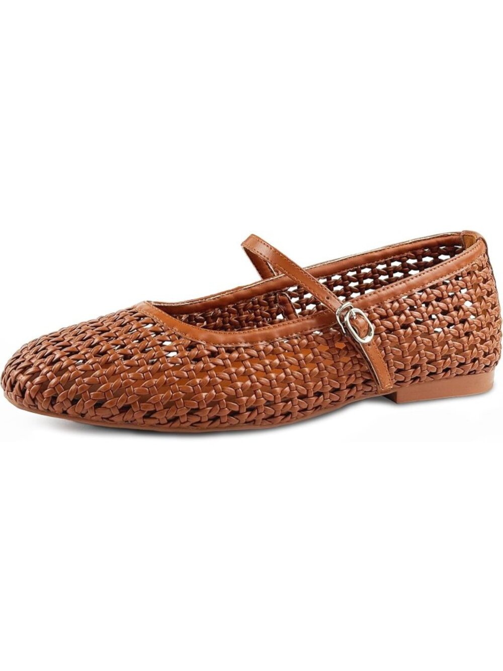 Women's Ballet Flats Faux Leather Brown Mary Jane with Buckle Strap Shoes - Picture 1 of 6
